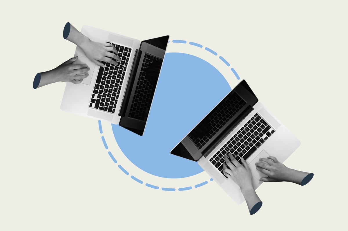 An abstract illustration of people collaborating together, reflecting how our team works as one